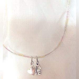Double charm white and pink Love anklet